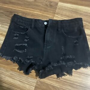 Girls Black Distressed Denim Shorts